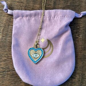 JaneWin Protect Evil Eye Enamel Heart Pendant and Chain